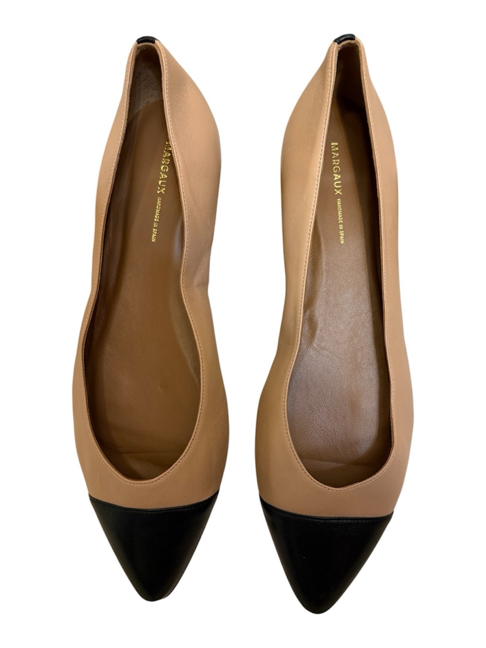 Margaux | Two-Tone Tan and Black Pointed-Toe Ballet Flats size 44.5